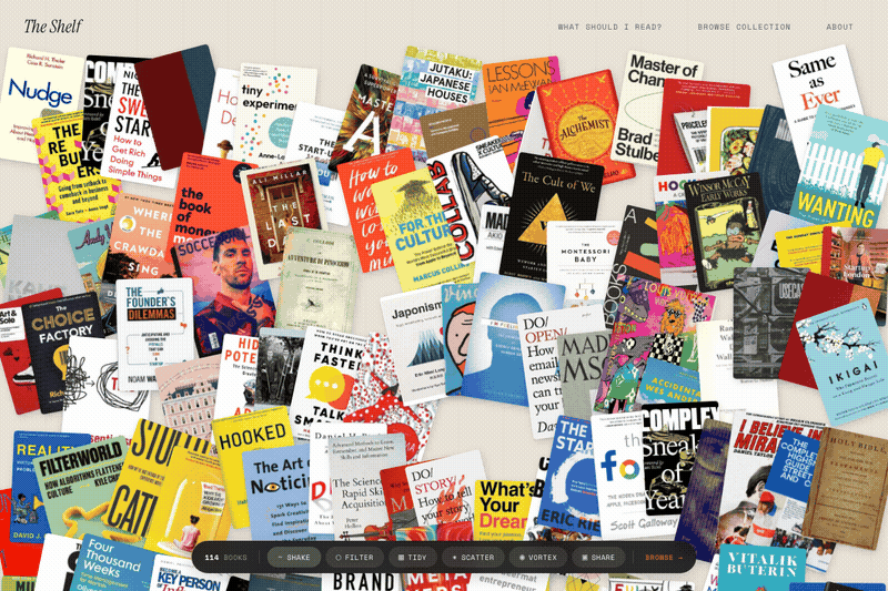 200+ books snapping into a grid then scattering back