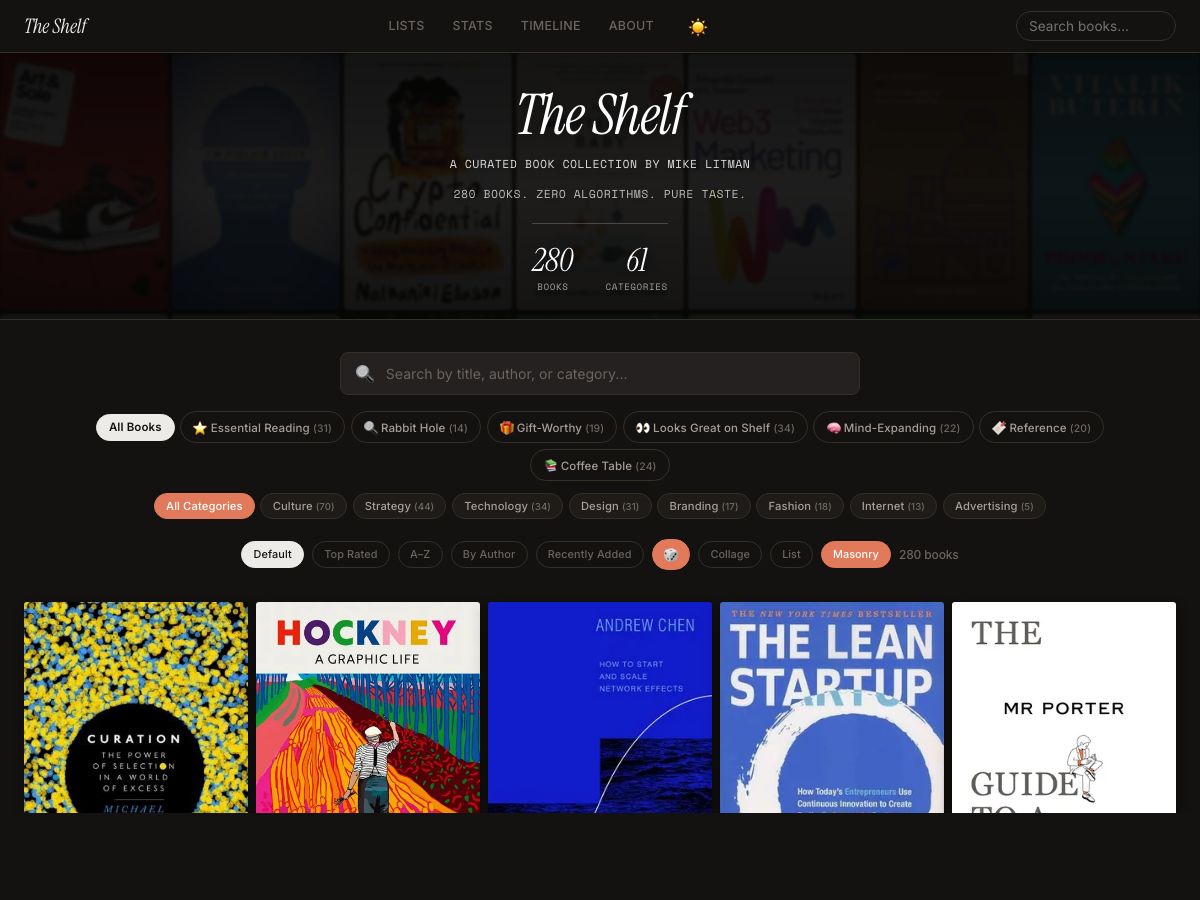The Visible Shelf browse page today