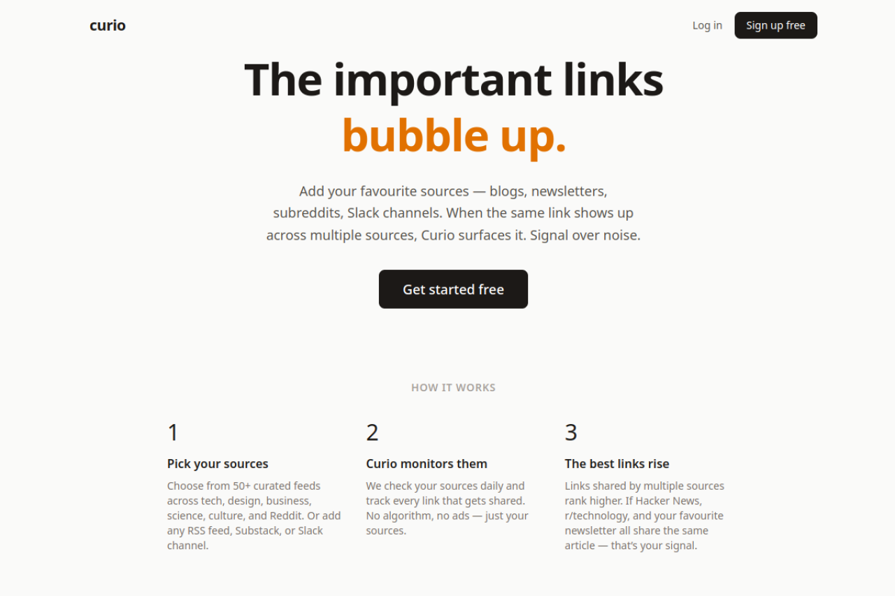 Curio website screenshot