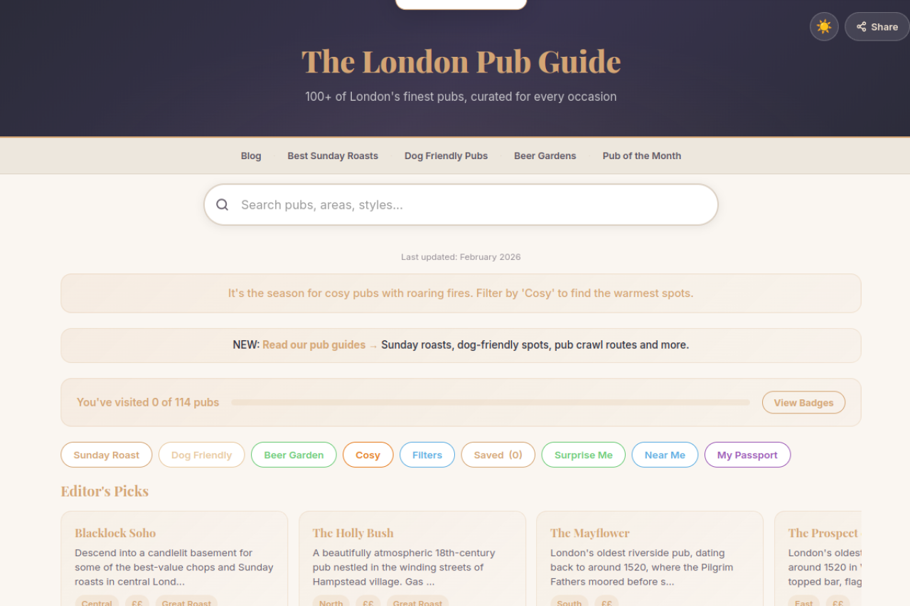 London Pub Guide website screenshot