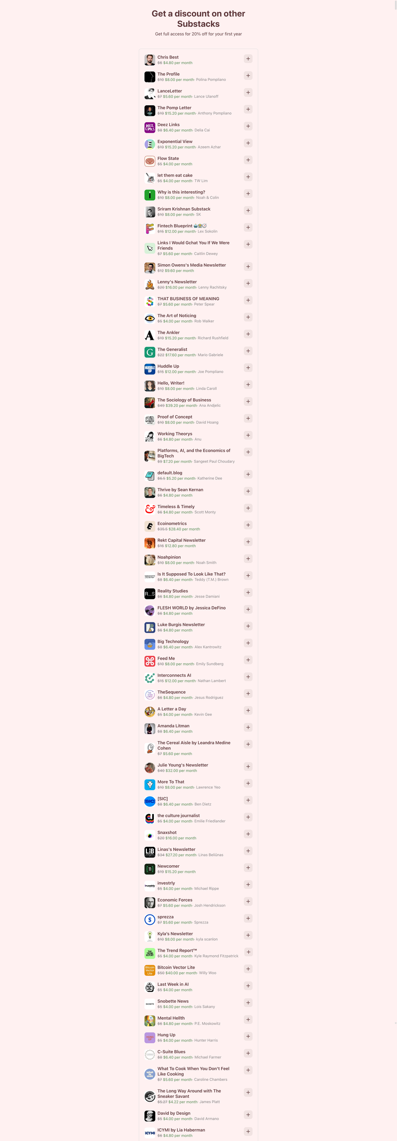 Substack discount list part 1