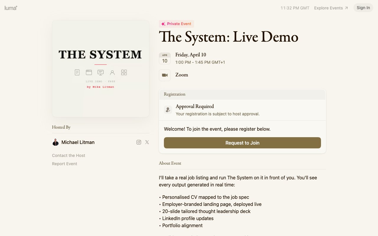The System live demo on Luma
